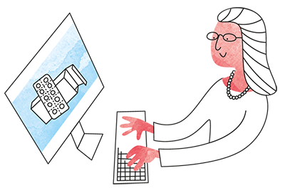 Illustration av LiiV kvinna som sitter vid dator