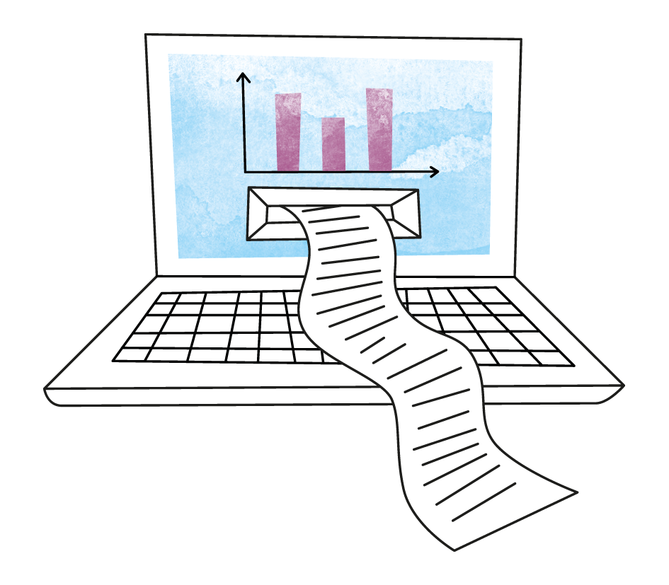 Illustration över en dator med stapeldiagram